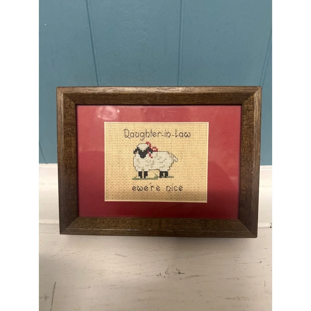 Handmade Framed Cross Stitch Daughter in Law Ewe're‎ Nice Sheep Decor 8